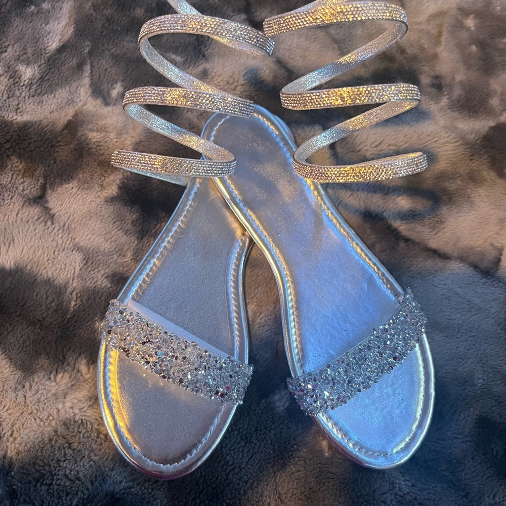 Sparkling Silver Spiral Sandals